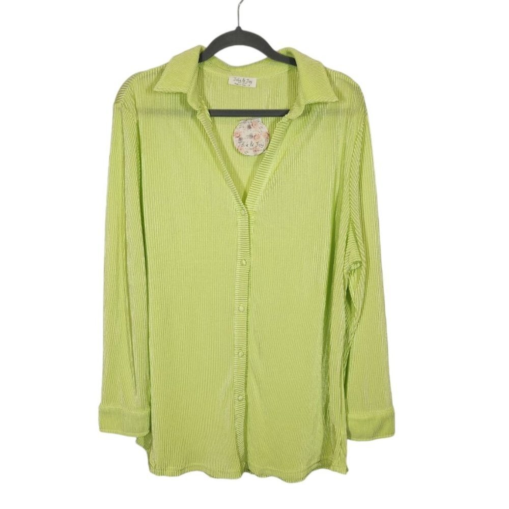 NWT Jolie & Joy plisse shirt‎ in lime green co-ord Size 1X